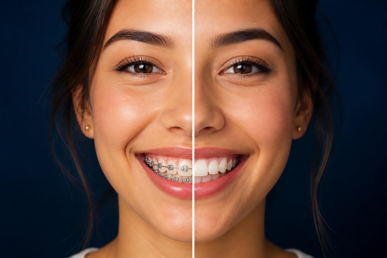 Sorriso com aparelho e alinhado